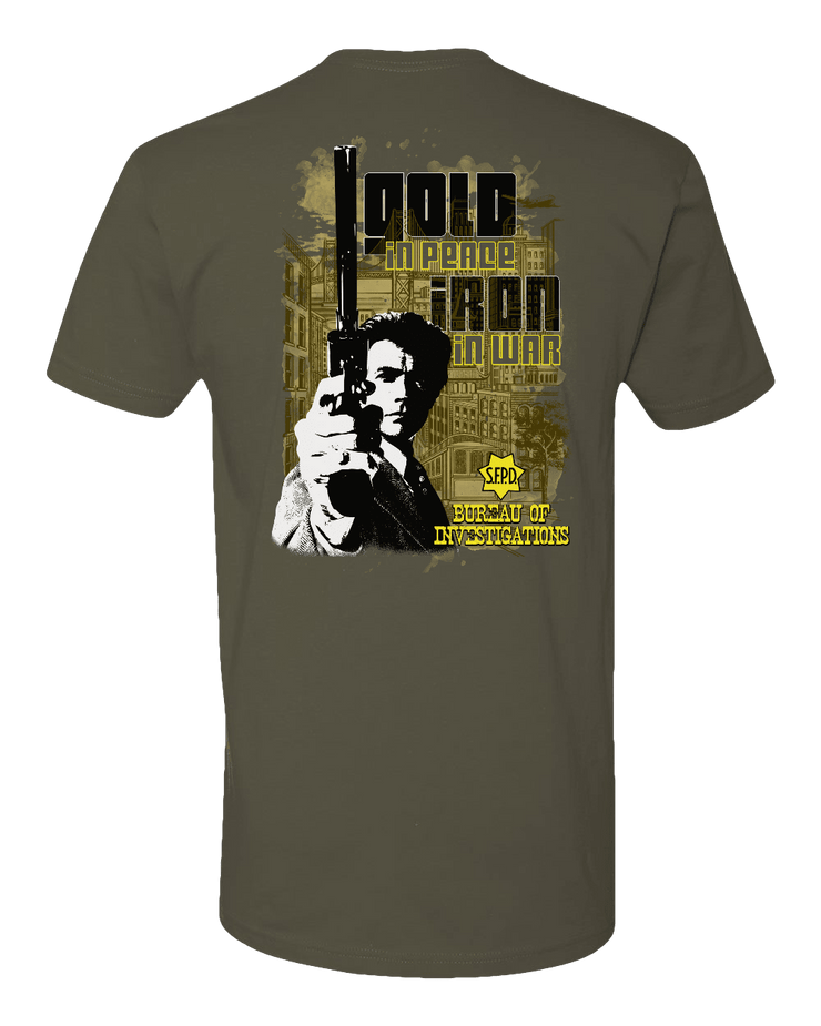 T100: "Gold in Peace, Iron in War" Classic Cotton T-shirt (SFPD Bureau of Investigations) UTD Reloaded Gear Co. 