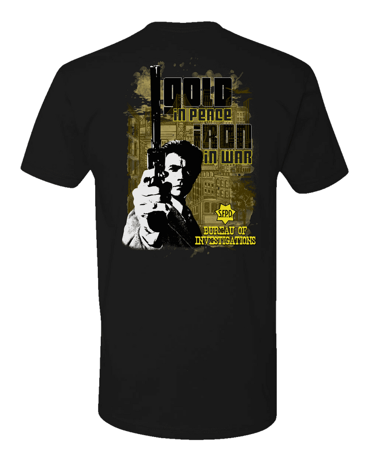 T150: "Gold in Peace, Iron in War" Eco-Hybrid Ultra T-shirt (SFPD Bureau of Investigations) UTD Reloaded Gear Co. 