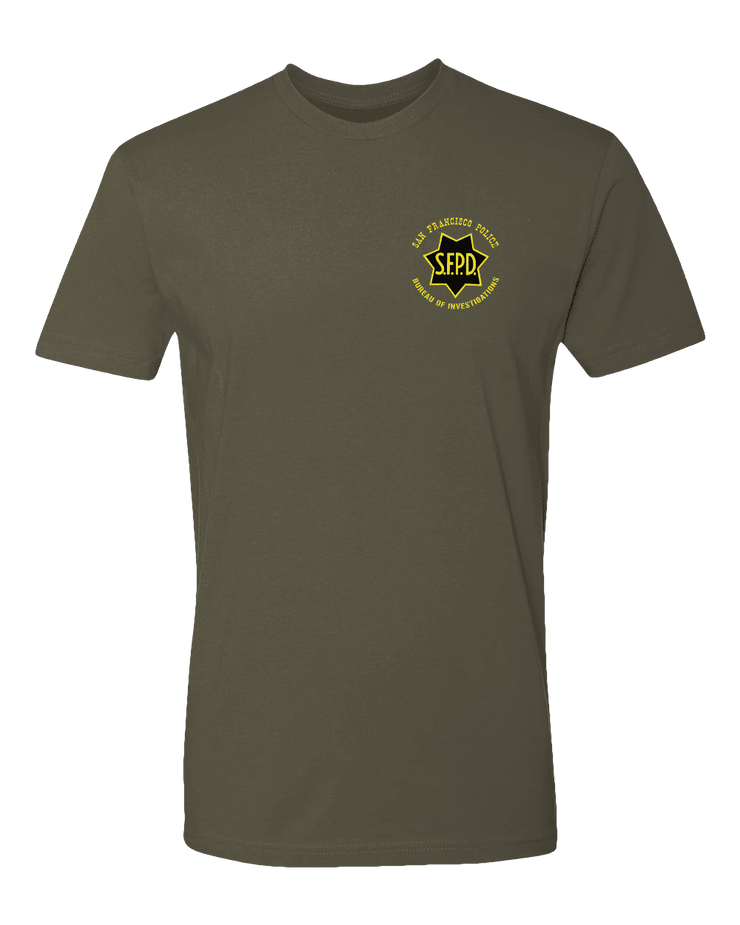 T150: "Gold in Peace, Iron in War" Eco-Hybrid Ultra T-shirt (SFPD Bureau of Investigations) UTD Reloaded Gear Co. S OD Green 
