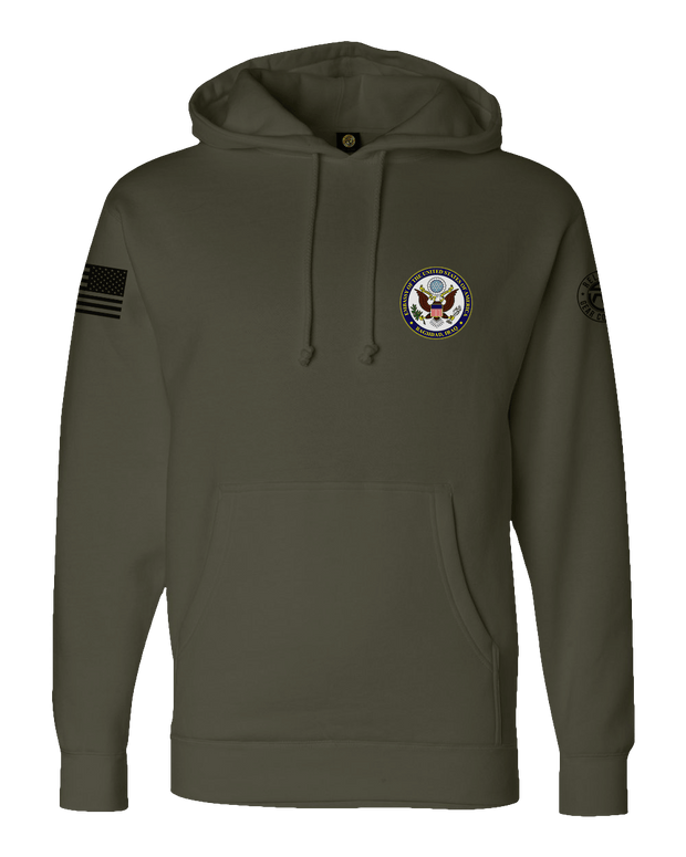 F400: "Sons of Apache" Heavy-Duty Hoodie (MA ARNG 1-101 FA A-BTRY) UTD Reloaded Gear Co. S OD Green Pullover