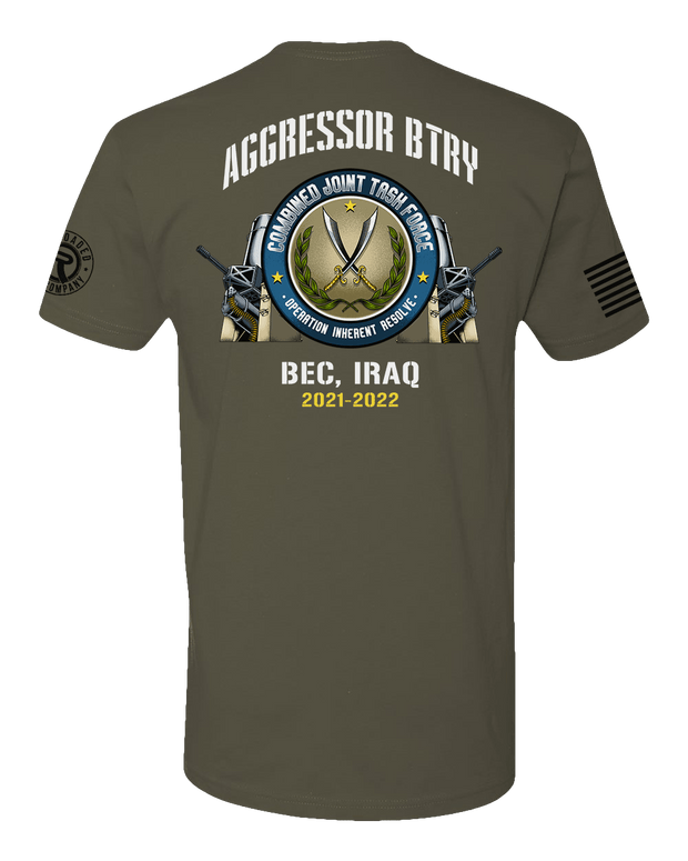 T100: "Aggressor Battery" Classic Cotton T-shirt (MA ARNG, 1-101 FA A-BTRY) UTD Reloaded Gear Co. 