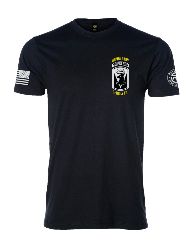 T100: "Aggressor Battery" Classic Cotton T-shirt (MA ARNG, 1-101 FA A-BTRY) UTD Reloaded Gear Co. S Black 