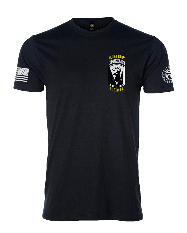 T100: "Aggressor Battery" Classic Cotton T-shirt (MA ARNG, 1-101 FA A-BTRY) UTD Reloaded Gear Co. S Black 