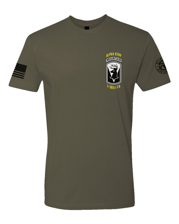T100: "Aggressor Battery" Classic Cotton T-shirt (MA ARNG, 1-101 FA A-BTRY) UTD Reloaded Gear Co. S OD Green 