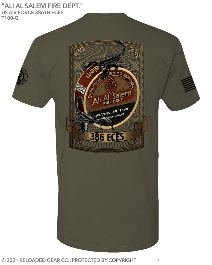 T100: "Ali Al Salem Fire Dept." Classic Cotton T-shirt (for USAF 386th ECES) UTD Reloaded Gear Co. 
