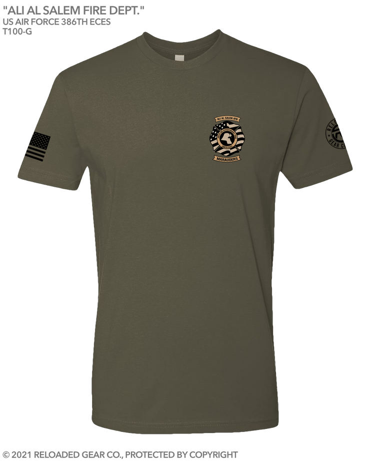 T100: "Ali Al Salem Fire Dept." Classic Cotton T-shirt (for USAF 386th ECES) UTD Reloaded Gear Co. S OD Green 