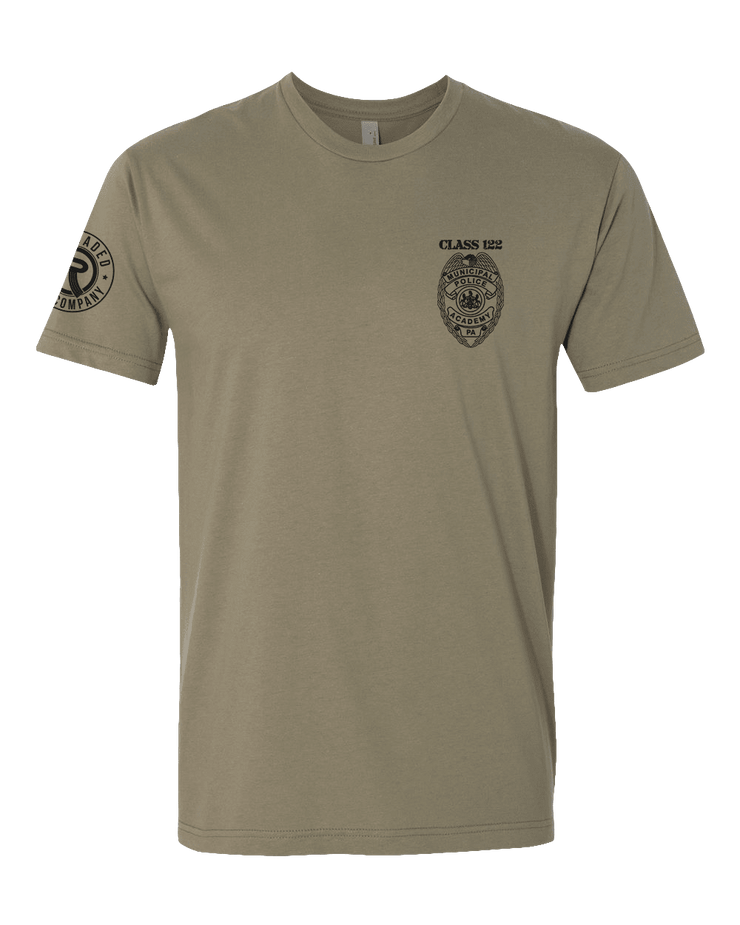 T150: "Die Living" Eco-Hybrid Ultra T-shirt (Class 122, PA Municipal Police Academy) UTD Reloaded Gear Co. S Army OCP Tan 